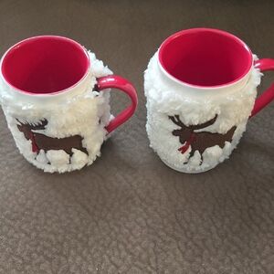 St. Nicholas Square Reindeer Mugs with Red and White Design